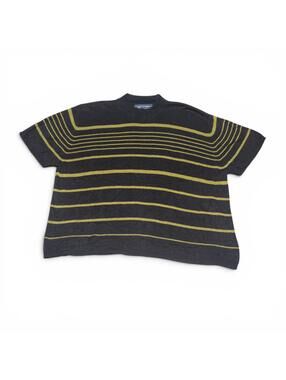 Vintage Black and Yellow Striped Short Sleeve Mock Neck Sweater